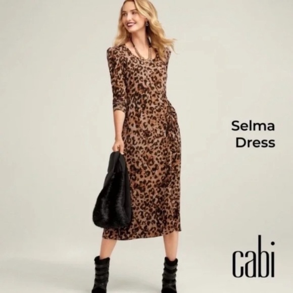 EUC Cabi Medium Black and Tan Leopard Animal Print Midi Dress - Picture 1 of 10